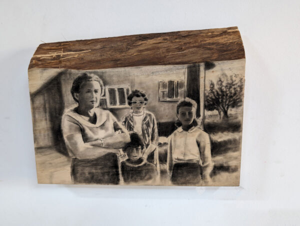 The aunt from America, 2024 charcoal on wood