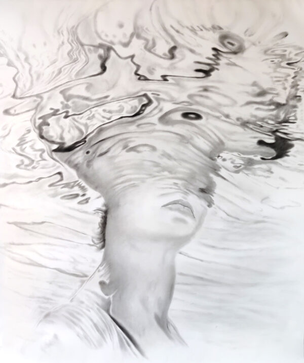 head above water2023, charcoal powder on paper 150 170 cm